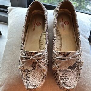Marc Joseph/ Cypress Hill, All leather Beige Snake Print Moccasins